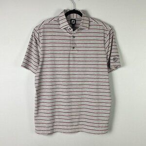 Footjoy FJ Golf Polo Shirt Mens L Barrington Hills White Black Red Stripe